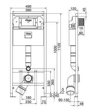 VIEGA PREVISTA DRY-WC 8524 montážní prvek pro WC 112 cm, se splachovací nádržkou 3H 771973 Technický nákres