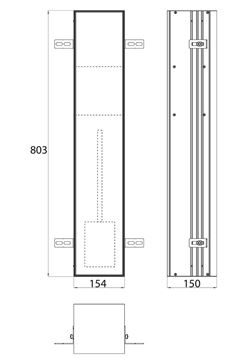 CONCEPT 300 nízká skříňka 15,3x15x80,3 cm, 1 dvířka, panty vpravo, Push-open, s držákem toaletního papíru, s WC štětkou, k obložení 015-2078 Technický nákres