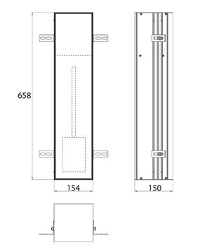 CONCEPT 300 nízká skříňka 15,4x15x65,8 cm, 1 dvířka, panty vpravo, Push-open, s držákem toaletního papíru, s WC štětkou, k obložení 015-2080 Technický nákres