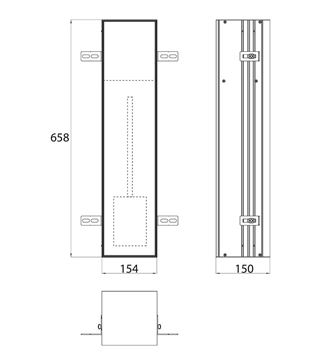 CONCEPT 300 nízká skříňka 15,4x15x65,8 cm, 1 dvířka, panty vlevo, Push-open, s držákem toaletního papíru, s WC štětkou, k obložení 015-2073 Technický nákres