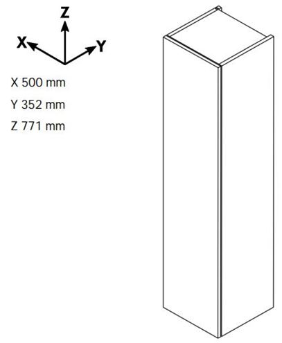 DŘEVOJAS SYD2 50 nízká skříňka 50x35,2x77,1 cm, 2 dvířka, úchytka hliník mat, lesklá bílá/oregon 68823-T01 Technický nákres