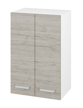 DŘEVOJAS SYD2 50 nízká skříňka 50x35,2x77,1 cm, 2 dvířka, úchytka hliník mat, lesklá bílá/oregon