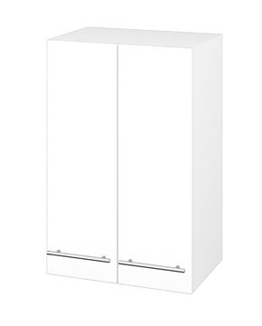 DŘEVOJAS SYD2 50 nízká skříňka 50x35,2x77,1 cm, 2 dvířka, úchytka ocel, lesklá bílá/bílá vysoký lesk