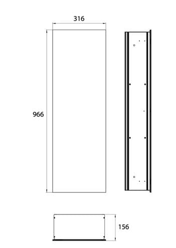 CONCEPT 300 nízká skříňka 31,6x15,6x96,6 cm, 1 dvířka, černá/sklo 015-2066 Technický nákres
