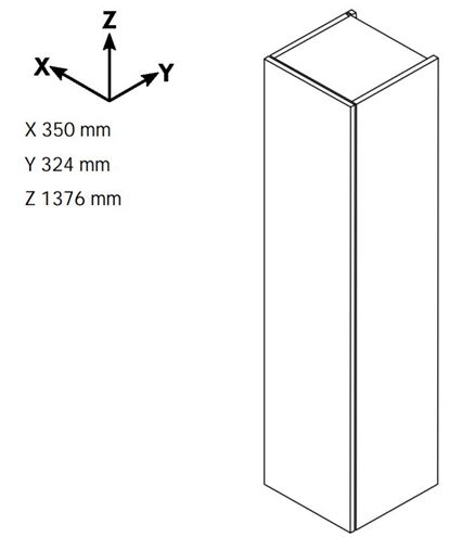 DŘEVOJAS MAJESTY SVDZ2 35 nízká skříňka 35x32,4x137,6 cm, 2 zásuvky, 1 dvířka, panty vlevo, červená vysoký lesk 83871-T30 Technický nákres