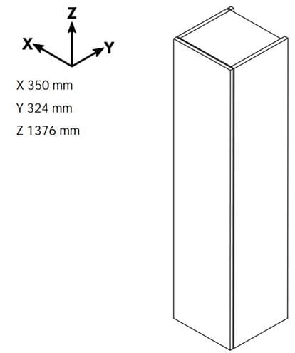 DŘEVOJAS MAJESTY SVDZ2 35 nízká skříňka 35x32,4x137,6 cm, 2 zásuvky, 1 dvířka, panty vlevo, bílá vysoký lesk 83864-T30 Technický nákres