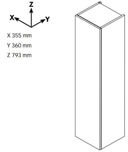 DŘEVOJAS DOS SND 35 nízká skříňka 35,5x36x79,3 cm, 1 dvířka, panty vlevo, úchytka hliník mat, beton 62791-T01 Technický nákres