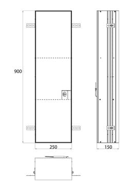 CONCEPT 300 nízká skříňka 25x15x90 cm, 1 dvířka, Push-open, s osvětlením, k obložení 015-2075 Technický nákres