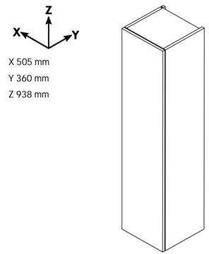 DŘEVOJAS DOS SNDZ 50 nízká skříňka 50,5x36x93,8 cm, 1 zásuvka, 1 dvířka, panty vlevo, úchytka ocel, antracit vysoký lesk 156299-T02 Technický nákres