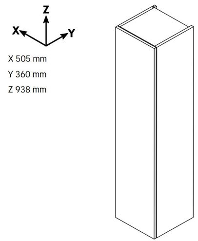 DŘEVOJAS DOS SNDZ 50 nízká skříňka 50,5x36x93,8 cm, 1 zásuvka, 1 dvířka, panty vlevo, úchytka ocel, antracit vysoký lesk 156299-T02 Technický nákres