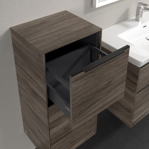 VILLEROY & BOCH SUBWAY 3.0 nízká skříňka 40x36,2x86 cm, 1 zásuvka, 1 dvířka, panty vlevo, Stone Oak C59401RK Obrázek - fotka