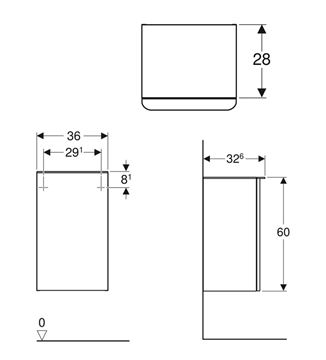 GEBERIT SMYLE SQUARE nízká skříňka 36x32,6x60 cm, 1 dvířka, panty vlevo, matná lávová 500.360.JK.1 Technický nákres