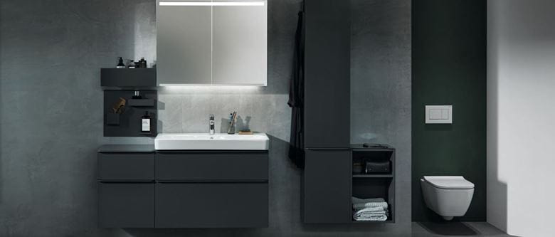 GEBERIT SMYLE SQUARE nízká skříňka 36x29,9x118 cm, 1 dvířka, Push-open, matná lávová 500.361.JK.1 Obrázek - fotka
