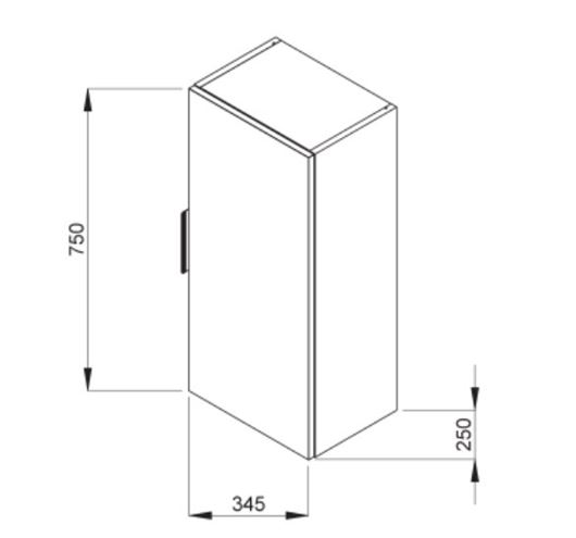 JIKA CUBE nízká skříňka 34,5x25x75 cm, 1 dvířka, bílá H4537111763001 Technický nákres