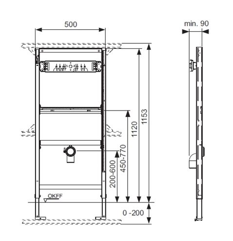 TECE PROFIL montážní rám pro pisoár 115,3 cm 9320010 Technický nákres