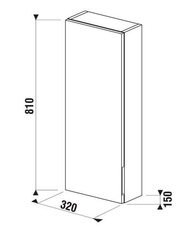 JIKA CUBITO-N nízká skříňka 32x15x81 cm, 1 dvířka, panty vpravo, dub H43J4241205191 Technický nákres