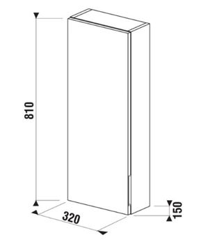JIKA CUBITO-N nízká skříňka 32x15x81 cm, 1 dvířka, panty vlevo, lesklá bílá H43J4241105001 Technický nákres