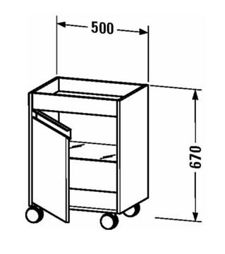 DURAVIT KETHO nízká skříňka 50x36x67 cm, 1 dvířka, 1 police, panty vlevo, matná bílá KT2530L1818 Technický nákres