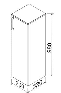 CONCEPT 250 nízká skříňka 30x32x98 cm, 1 dvířka, bílá PTA-012 Technický nákres