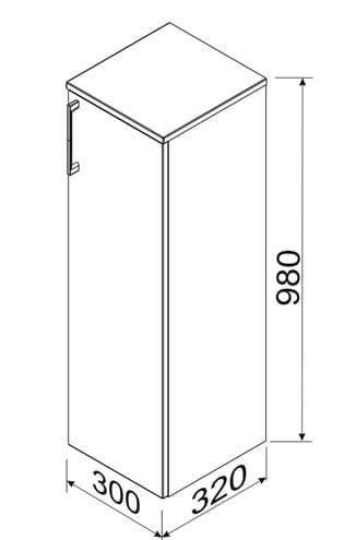 CONCEPT 250 nízká skříňka 30x32x98 cm, 1 dvířka, bílá PTA-012 Technický nákres