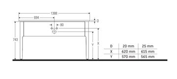 DURAVIT LUV skříňka pod umyvadlo 133,8x57x74,3 cm, 1 zásuvka, Push-open, matná bílá LU956103939 Technický nákres