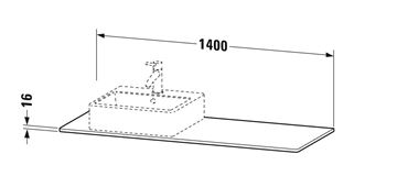 DURAVIT XSQUARE deska pod umyvadlo s výřezem 140x55x1,6 cm, matný grafit XS060GL4949 Technický nákres