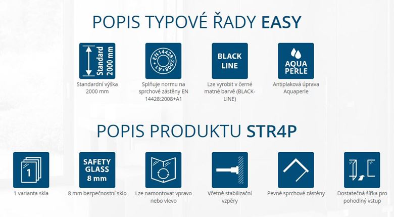 RONAL EASY STR4P stěna walk-in 100x200 cm, aluchrom/čiré sklo STR4P 100 50 07 Obrázek - fotka