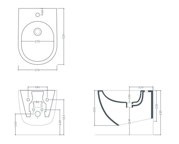 ARTCERAM FILE 2.0 závěsný bidet, lesklá bílá  FLB001 01,30 Technický nákres