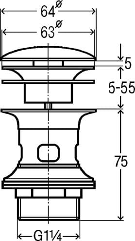 VIEGA VISIGN V1 5433 umyvadlová výpust, click-clack, s přepadem, chrom 492601 Technický nákres