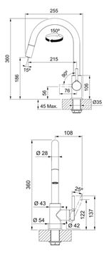 FRANKE FS 3229 LINA NEW dřezová baterie, s vytahovací koncovkou, chrom 115.0693.229 Technický nákres