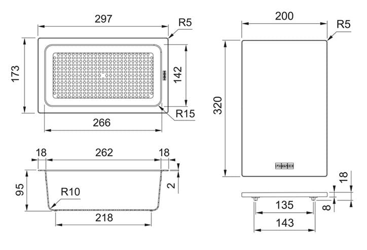 FRANKE sada ALL-IN 1 sada 3 dřezových doplňků, držák, krájecí deska a miska 112.0655.481 Technický nákres