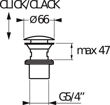 JIKA CUBITO PURE umyvadlová výpust, click-clack, s přepadem, chrom H3917100040001 Technický nákres