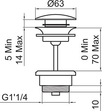 LAUFEN umyvadlová výpust, click-clack, s přepadem, chrom H3709890041041 Technický nákres