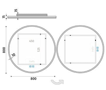 NIMCO ZP 26000 zrcadlo 80 cm, s osvětlením, s regulací stmívání a teploty světla, se dvěma senzory ZP 26002RVX Technický nákres