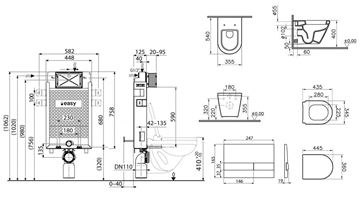 VITRA INTEGRA závěsné WC s montážním prvkem RENOVMODUL, sedátko, bílé tlačítko PT1.ALKF-KK.W.27 Technický nákres