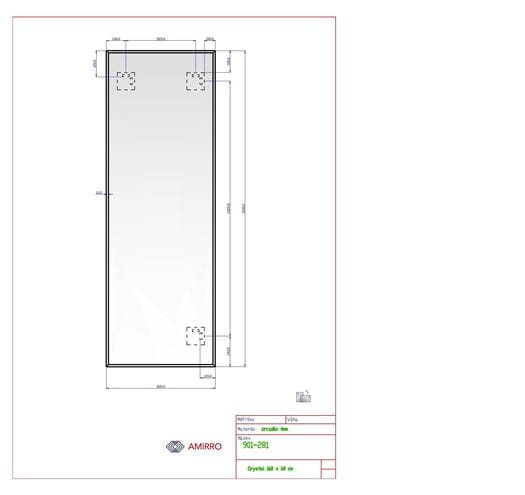 AMIRRO CRYSTAL zrcadlo 60x160 cm, reverzibilní 901-281 Technický nákres