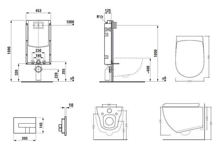 ARTCERAM FILE 2.0 závěsné WC s montážním prvkem Laufen Ineo TW102, Rimless splachování, SoftClose sedátko, chromové tlačítko PT3.LAKF-RSC.CR.19 Technický nákres