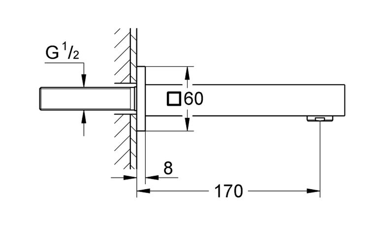 GROHE EUROCUBE vanová vpust, chrom 13303000 Technický nákres