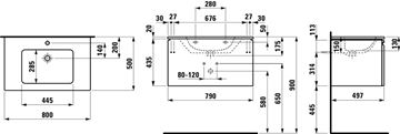 LAUFEN PRO S skříňka s umyvadlem 80x50x46 cm, 1 zásuvka, matná bílá H8609644631041 Technický nákres