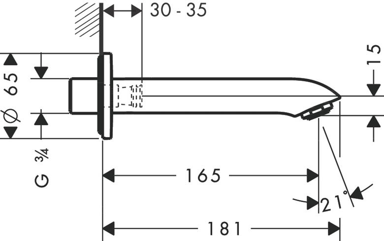 HANSGROHE METRIS vanová vpust, chrom 31494000 Technický nákres