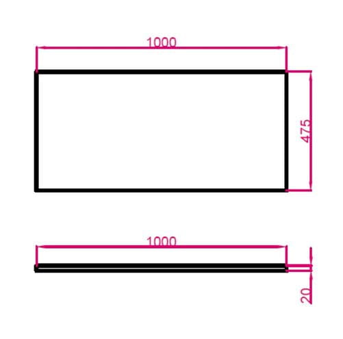 TECHNISTONE MODULAR deska pod umyvadlo 100x47,5x2 cm, Crystal Cal Silva R 20 LE160 BPCS2010R Technický nákres
