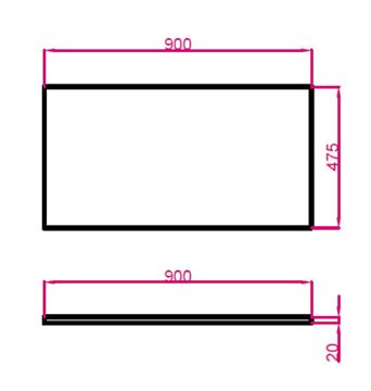 TECHNISTONE MODULAR deska pod umyvadlo 90x47,5x2 cm, Brilliant White 20 LE 156 BPBW2009 Technický nákres