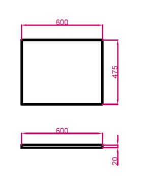 TECHNISTONE MODULAR deska pod umyvadlo 60x47,5x2 cm, Gobi Grey 20 LE 156 BPGG2006 Technický nákres