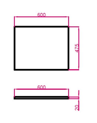 TECHNISTONE MODULAR deska pod umyvadlo 60x47,5x2 cm, Crystal Cal Silva R 20 LE160 BPCS2006R Technický nákres