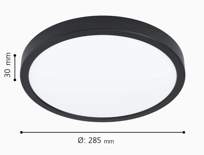 EGLO FUEVA stropní LED svítidlo, 3000 K, 2400 lm, 285 mm, černá 99267 Technický nákres