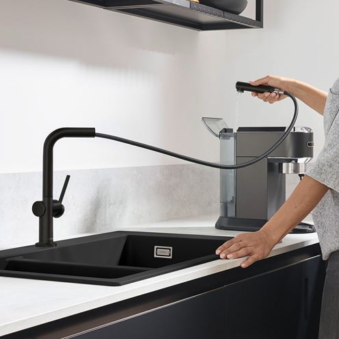 HANSGROHE TALIS M54 dřezová baterie, s vytahovací koncovkou, sBox, matná černá 72809670 Obrázek - fotka