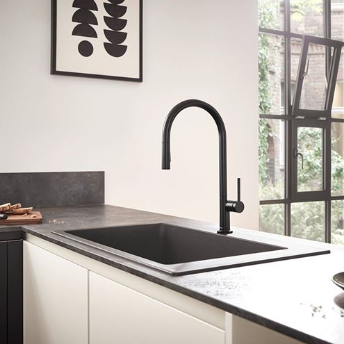 HANSGROHE TALIS M54 dřezová baterie, s vytahovací sprškou, sBox, matná černá 72801670 Obrázek - fotka