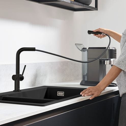 HANSGROHE TALIS M54 dřezová baterie, s vytahovací koncovkou, EcoSmart, matná černá 72845670 Obrázek - fotka