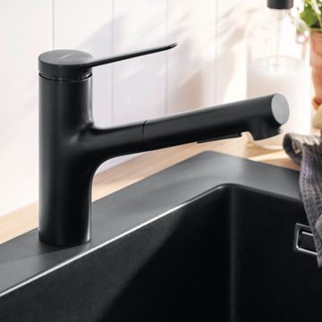 HANSGROHE ZESIS M33 dřezová baterie, s vytahovací sprškou, matná černá 74800670 Obrázek - fotka