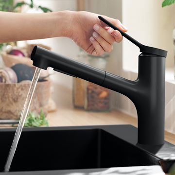 HANSGROHE ZESIS M33 dřezová baterie, s vytahovací sprškou, matná černá 74800670 Obrázek - fotka